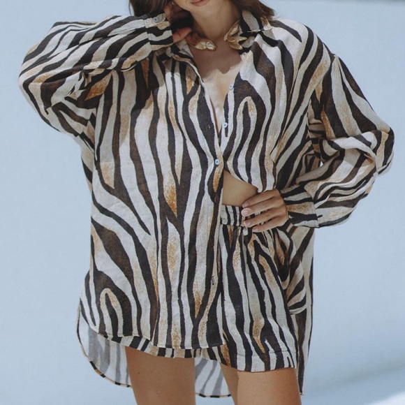 IGGIARA LINEN SET - ZEBRA PRINT BLACK/WHITE - Picture 3 of 7